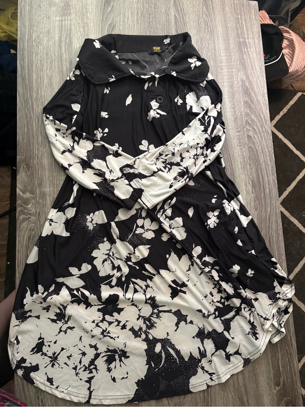 R&B Collection Black & White Floral Dress - Feminine Print